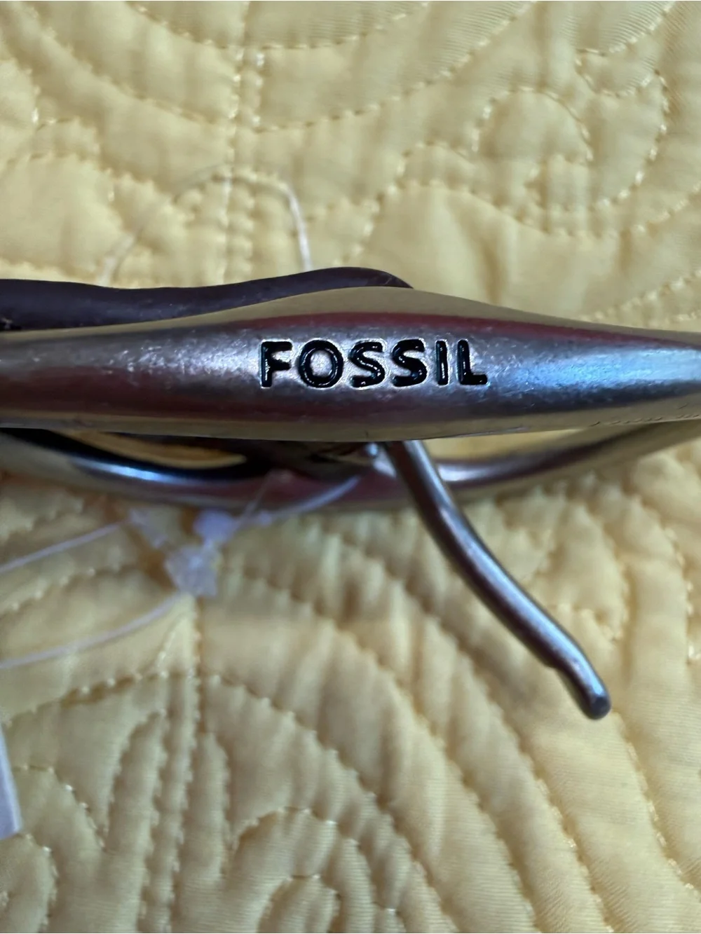Fossil Dark Brown Textured Leather S Belt with Silver Buckle